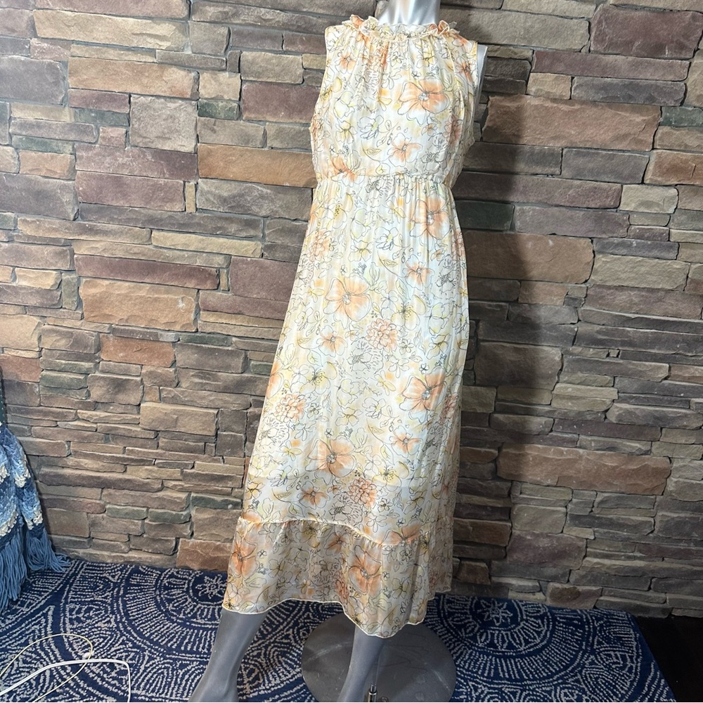 Le Ragazze Sleeveless Dress Large Floral 30% Silk Lined Midi from Italy …